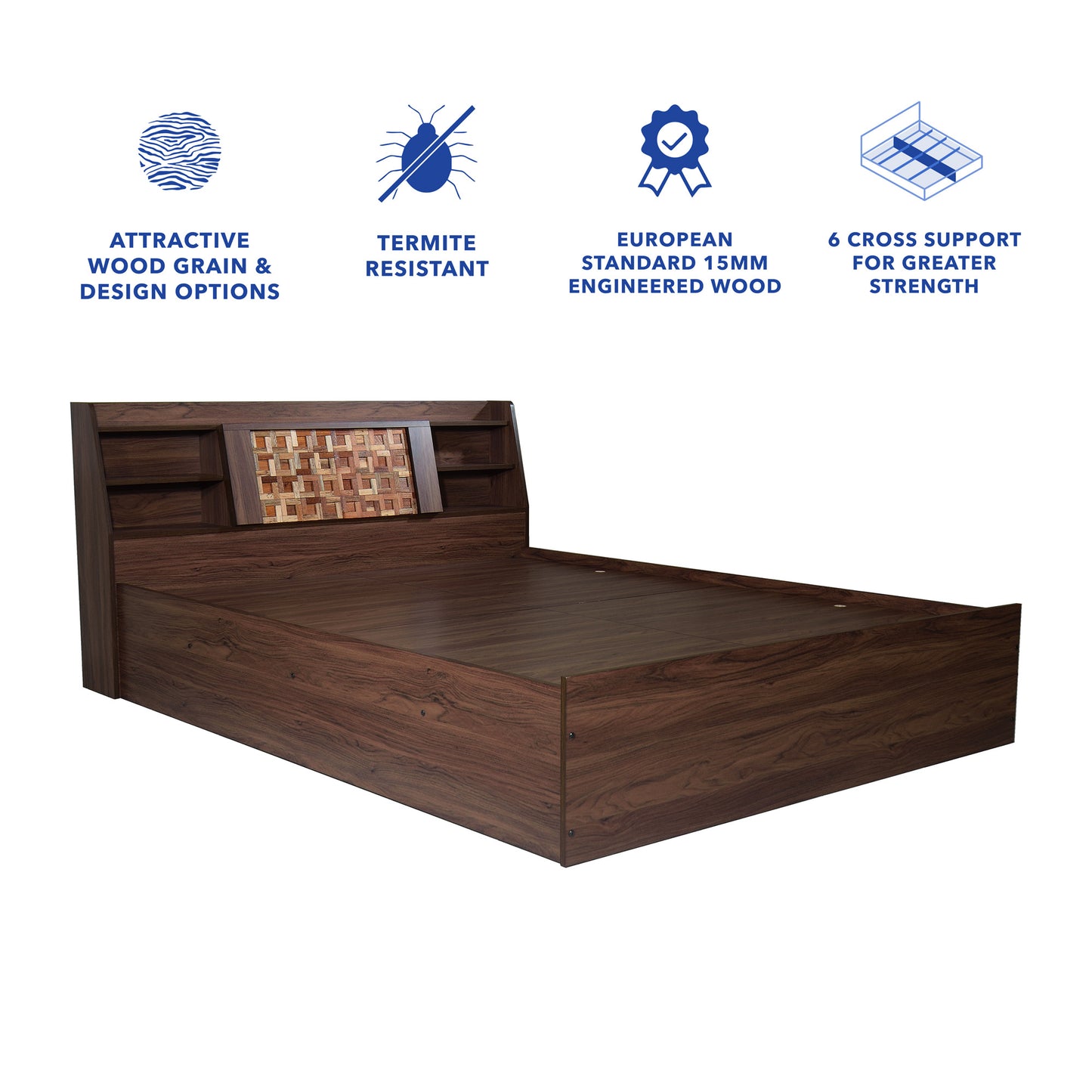 Timber Engineered Wood Queen Bed With Solidwood Features - Box Storage 8.0