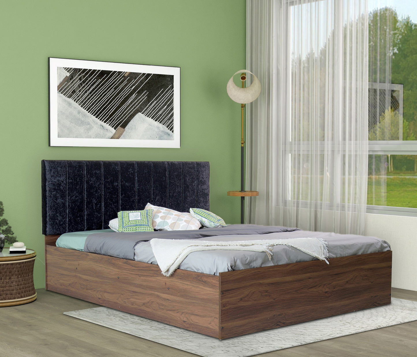 Samskara Bed With Premium Leatherette Fabric And Box Storage - Queen Bed