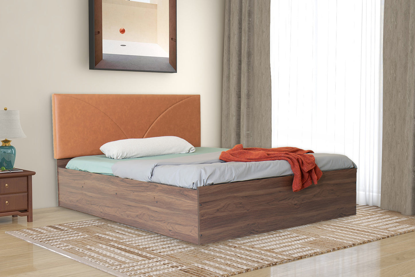 Tada Bed With Premium Leatherette Fabric And Box Storage - Queen Bed